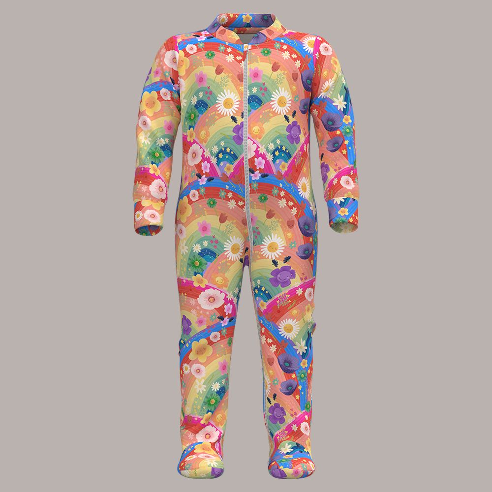 Rainbow Flowers Zipper Footie