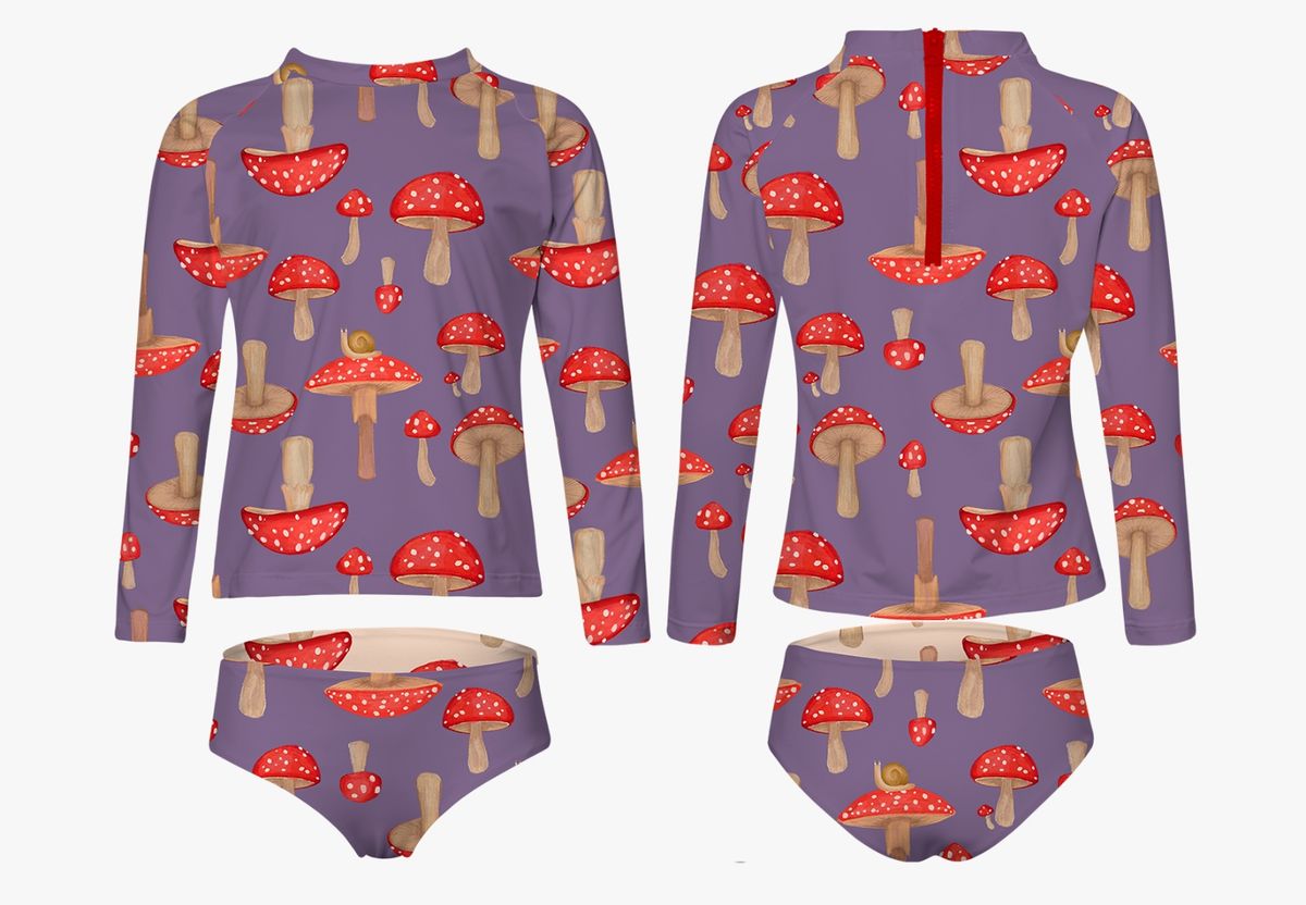 Sunset Mushrooms Long-Sleeve Swimsuit