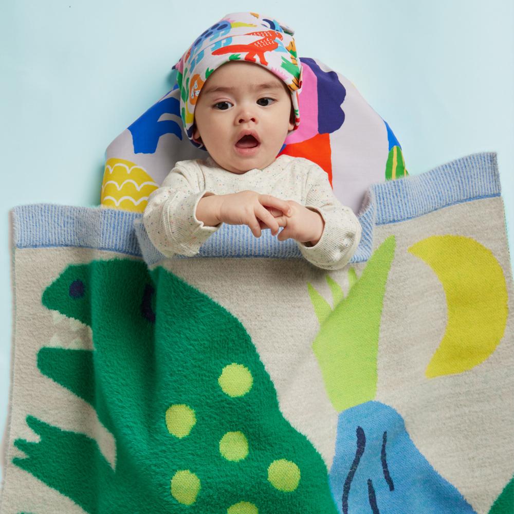 Dino Fluffy Knit Blanket - Wild Plains