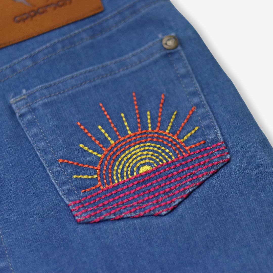 Embroidered Sun Jean Skirt