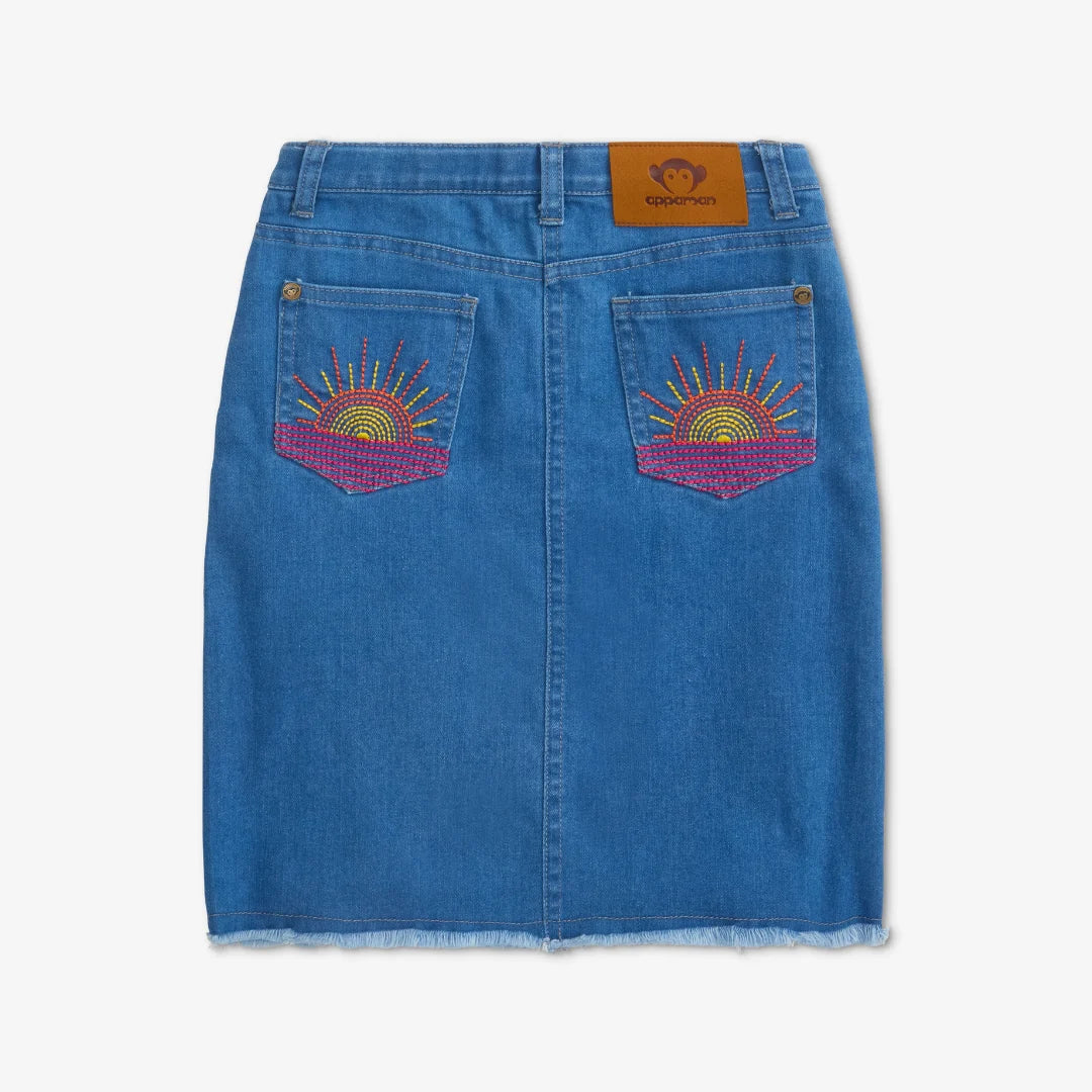 Embroidered Sun Jean Skirt