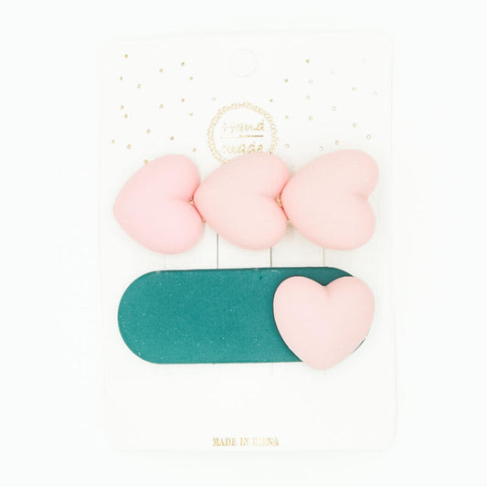 Puffy Pink Heart Hair Clip Set - Wild Plains