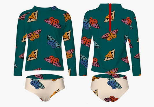 Sunset Moth Long-Sleeve Swimsuit