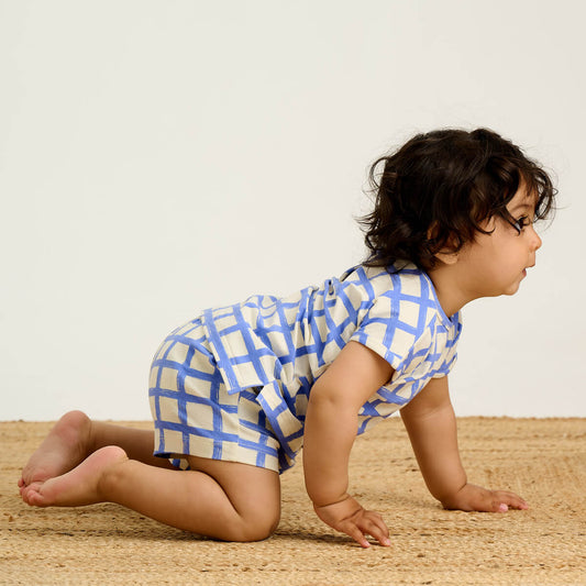 Blue Checker Shorts Set