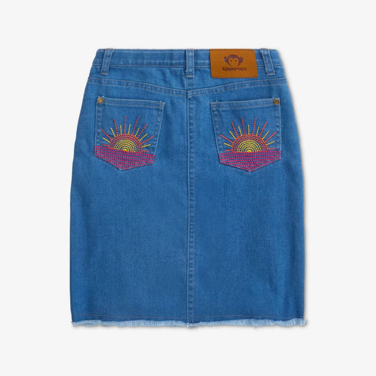 Embroidered Sun Jean Skirt