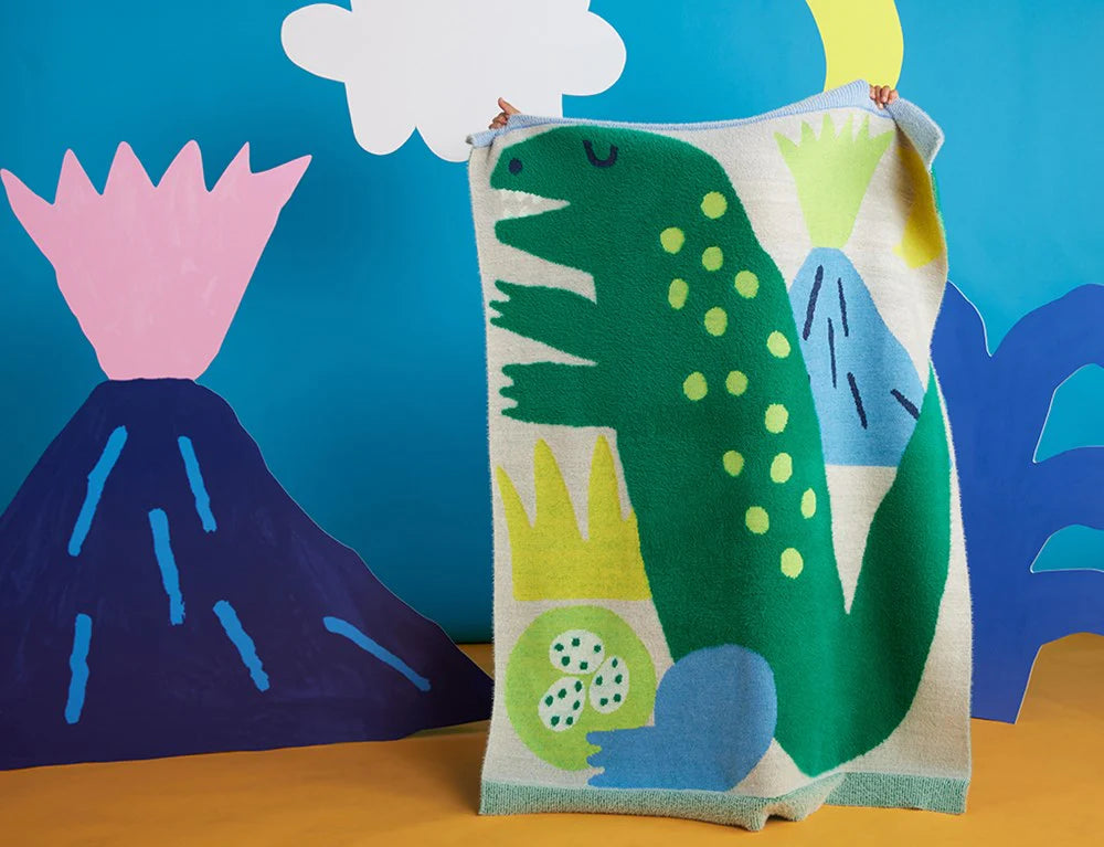 Dino Fluffy Knit Blanket - Wild Plains