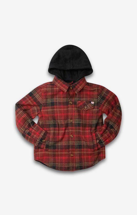 Red & Black Plaid Hooded Shirt